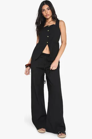 Boohoo Womens Linen Look Square Neck Waistcoat And Tailored Wide Leg Trousers Co-Ord