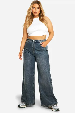 Boohoo Womens Basics Plus High Waisted Super Wide Leg Jeans