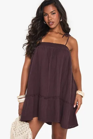 Boohoo Womens Textured Smock Mini Dress