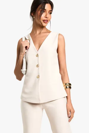 Boohoo Womens Textured Button through v neck longline waistcoat
