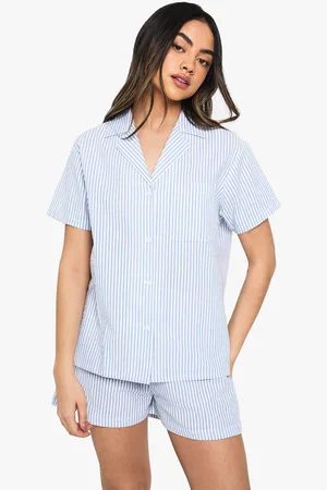 Boohoo Womens Seersucker Stripe Short Sleeve Shirt & Shorts Pyjama Set