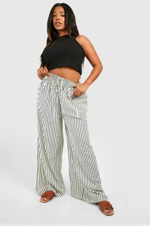 Boohoo Womens Plus Stripe Woven Elasticated Wide Leg Trouser