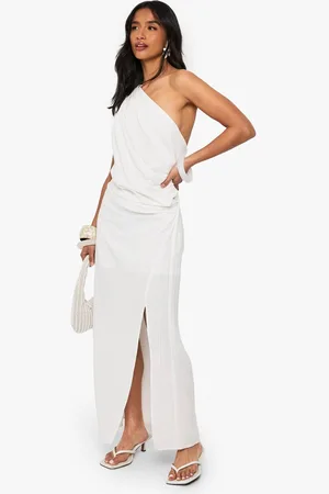 Boohoo Womens Petite Linen Look Drape Strap Back Maxi Dress
