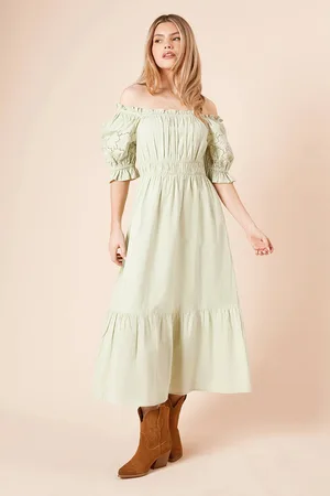 Dorothy Perkins Womens Cut-work Sleeve Poplin Bardot Dress