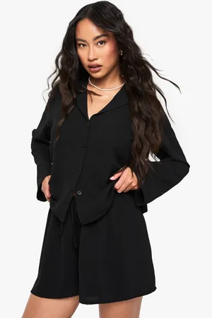Boohoo Womens Woven Hammered Shirt & Short Set