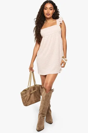 Boohoo Womens Textured Gingham Swing Mini Dress