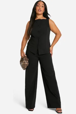Boohoo Womens Plus Super Stretch Fitted Long Line Waistcoat & Wide Leg Trousers