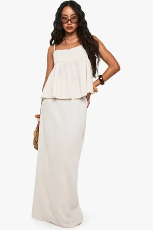 Boohoo Womens Linen Look Column Maxi Skirt