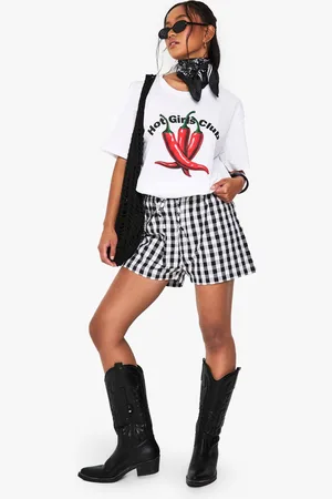 Boohoo Womens Seersucker Gingham Drawstring Waist Shorts