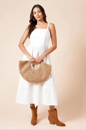 Dorothy Perkins Womens Lace Insert Dropped Waist Poplin Midi Dress