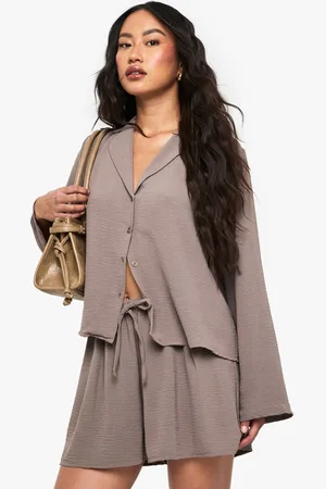 Boohoo Womens Woven Hammered Shirt & Short Set