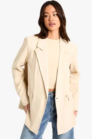 Boohoo Womens Tall Linen Look Cinched Waist Blazer