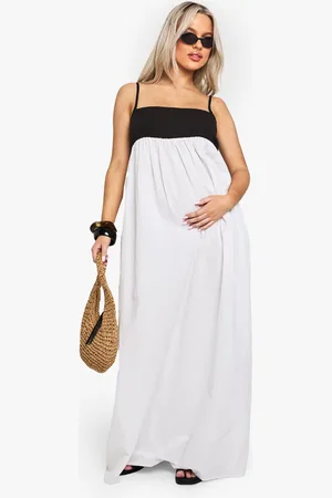 Boohoo Womens MATERNITY CONTRAST LINEN SMOCK MAXI DRESS