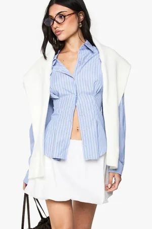 Boohoo Womens Stripe Cinched Shirt