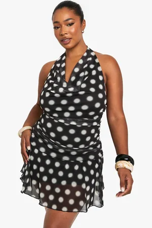 Boohoo Womens Plus blurred polka dot mesh drop hem mini dress