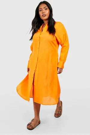 Boohoo Womens Plus Linen Look Midi Shirt Dress