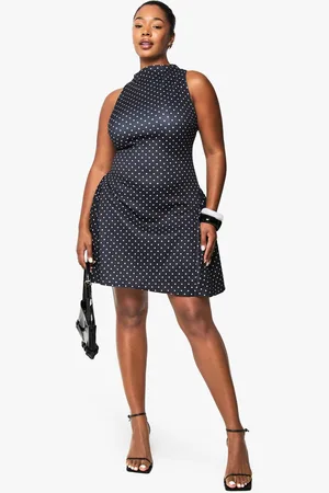 Boohoo Womens Plus Polka dot volume skater dress