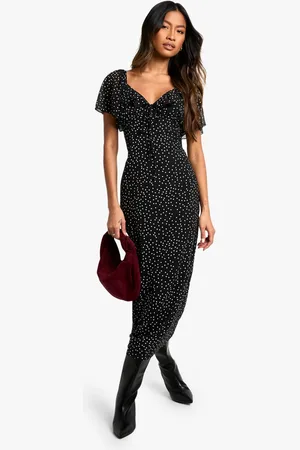 Boohoo Womens Polka Dot Angel Sleeve Midaxi Dress