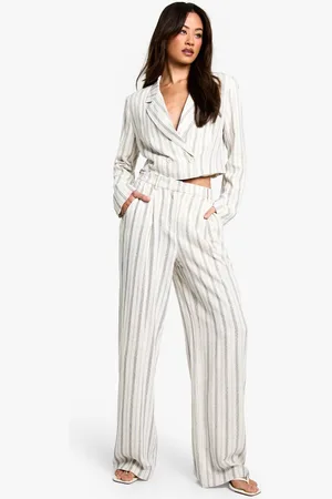 Boohoo Womens Tall Stripe Linen Look Wide Leg Trouser