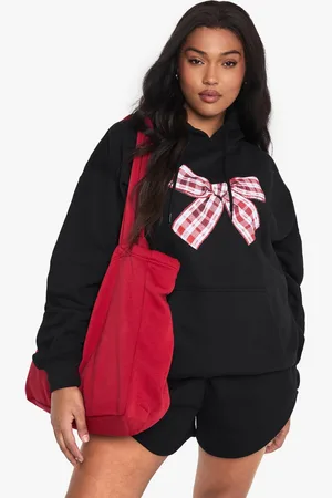 Boohoo Womens PLUS GINGHAM BOW OVERSIZED HOODIE