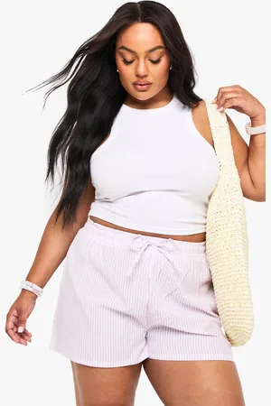 Boohoo Womens PLUS SEERSUCKER STRIPE DRAWSTRING WAIST SHORTS
