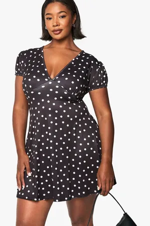 Boohoo Womens plus polka dot drop hem mini skater dress