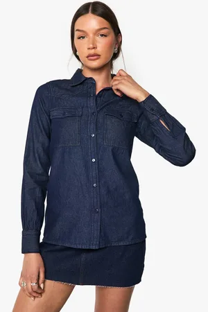 Boohoo Womens Chambray Denim Long Sleeve Western Shirt