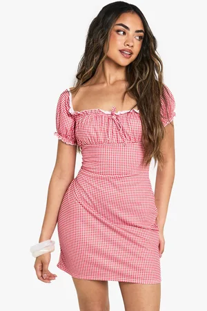 Boohoo Womens Gingham Puff Sleeve Smock Dress