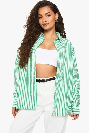 Boohoo Womens Seersucker Wide Stripe Oversized Shirt