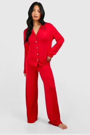 Boohoo Womens Petite Long Sleeve Shirt & Trousers Pyjama Set