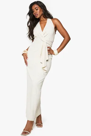 Boohoo Womens Linen Look Twist Neck Halterneck Maxi Dress
