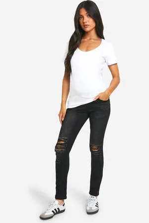 Boohoo Womens Maternity Over The Bump Rip Skinny Jeans