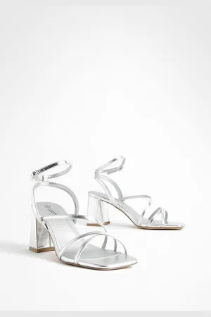 Boohoo Womens Metallic Mid Block Heel Strappy Sandals