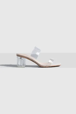 Boohoo Womens Clear Double Strap Low Block Mule