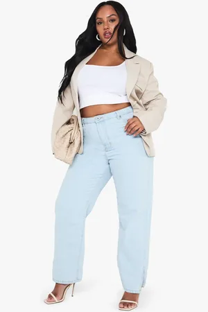 Boohoo Womens Plus Basics High Waisted Split Hem Straight Leg Jeans