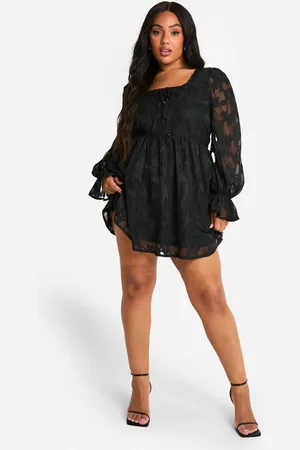 Boohoo Womens Plus Milkmaid Woven Burnout Floral Skater Dress