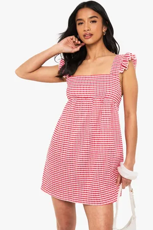 Boohoo Womens Petite Textured Gingham Swing Mini Dress