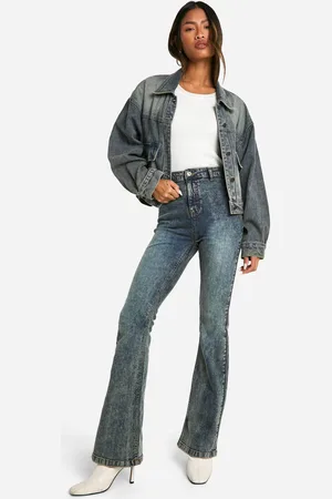 Boohoo Womens Butt Shaper High Rise Flared Jeans