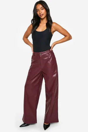 Boohoo Womens Petite Wide Leg Faux Leather Trouser
