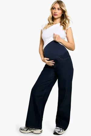 Boohoo Womens Maternity Over The Bump Wide Leg Jeans