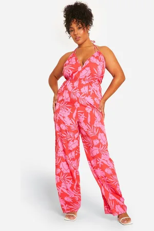 Boohoo Womens Plus Printed Strappy Jumpsuit