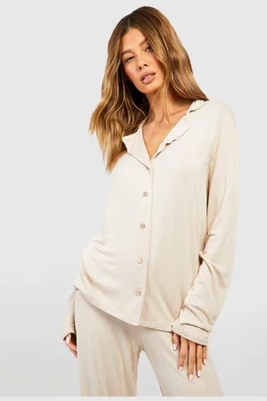 Boohoo Womens Jersey Long Sleeve Button Up Pyjama Shirt