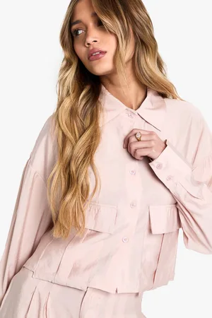Boohoo Womens Fluid Utility Crop Shirt
