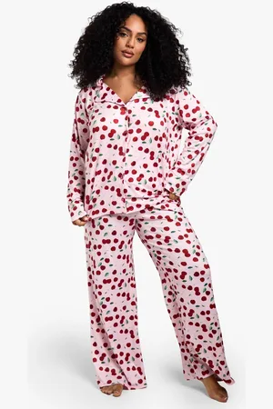 Boohoo Womens Plus Cherry Print Long PJ Set