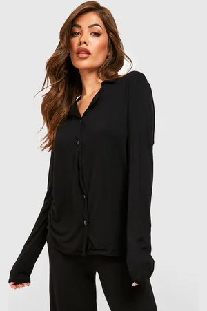 Boohoo Womens Jersey Long Sleeve Button Up Pyjama Shirt