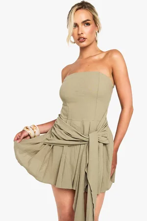 Boohoo Womens Linen Look pleated Wrap Mini Dress