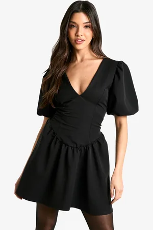 Boohoo Womens Puff Sleeve Smock Dress