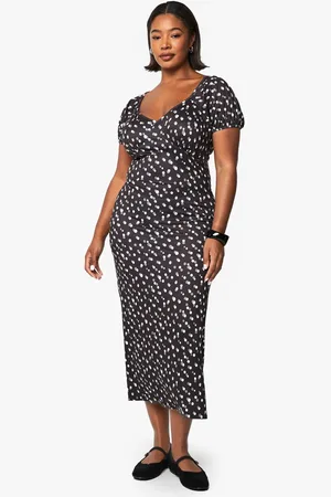 Boohoo Womens plus blurred polka dot puff sleeve midaxi dress