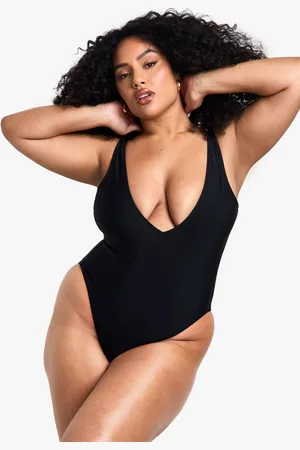 Boohoo Womens Plus Swimwear Essentials Plunge Tummy Control Swimsuit