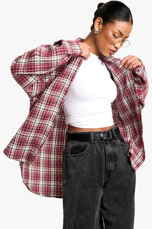 Boohoo Womens Check Cinched Shoulder Pad Shirt